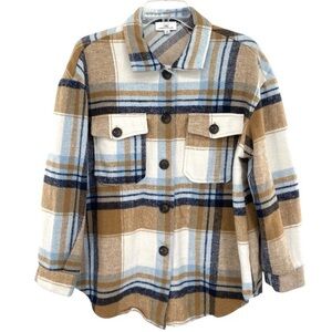 Urban Daizy Oversized Plaid Flannel Button Down Shirt Jacket Shacket